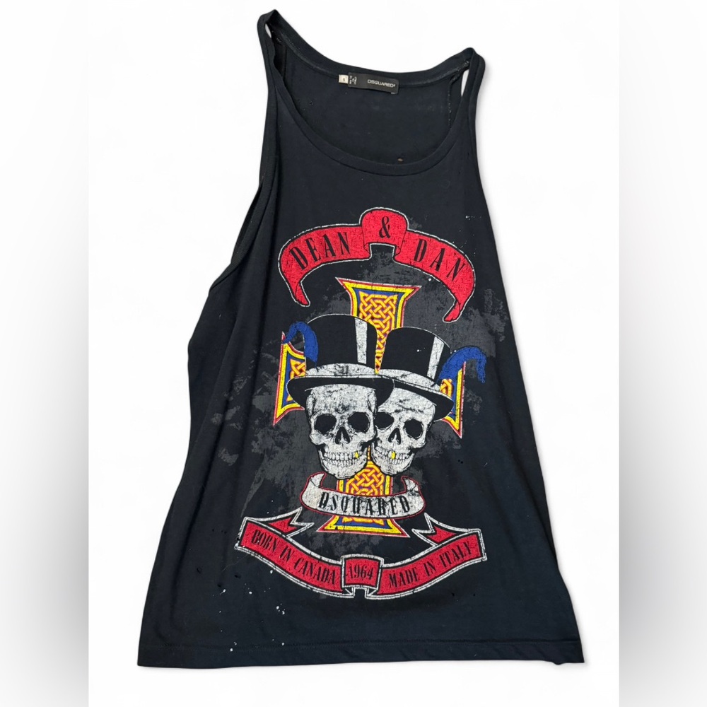 DSQUARED2 Skull Dean & Dan Muscle Tank Black Designer Tee Men’s Size S
